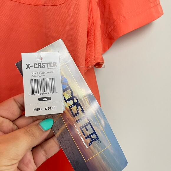 NWT Xcaster Orange Outdoor UPF Fishing Quick Dry Button Shirt Men's Sz 4X - Picture 4 of 8